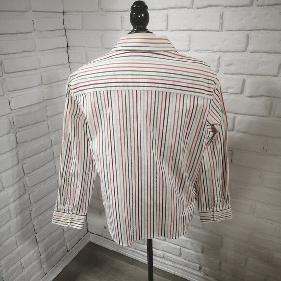 Tabi Wrinkle Resistant Stretch Ladies Size XL Red Grey White Striped Shirt - Picture 2 of 10